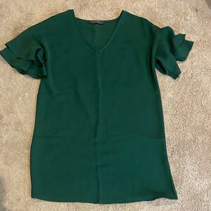 Elegant Emerald Green Ruffle Sleeve Loose Dress